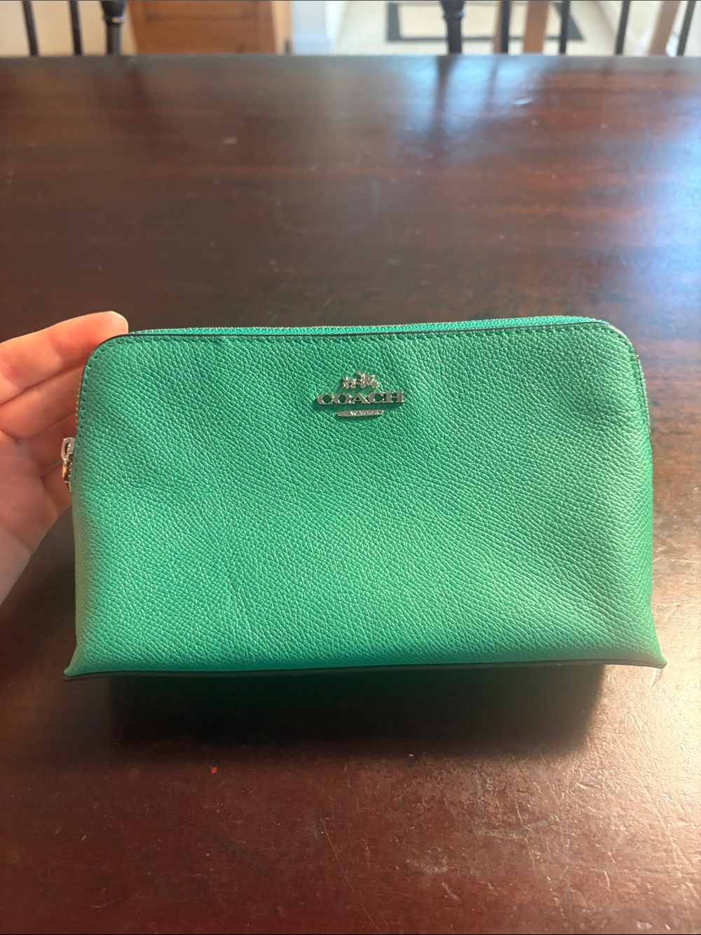 Coach Teal Pebbled Leather Cosmetic Pouch